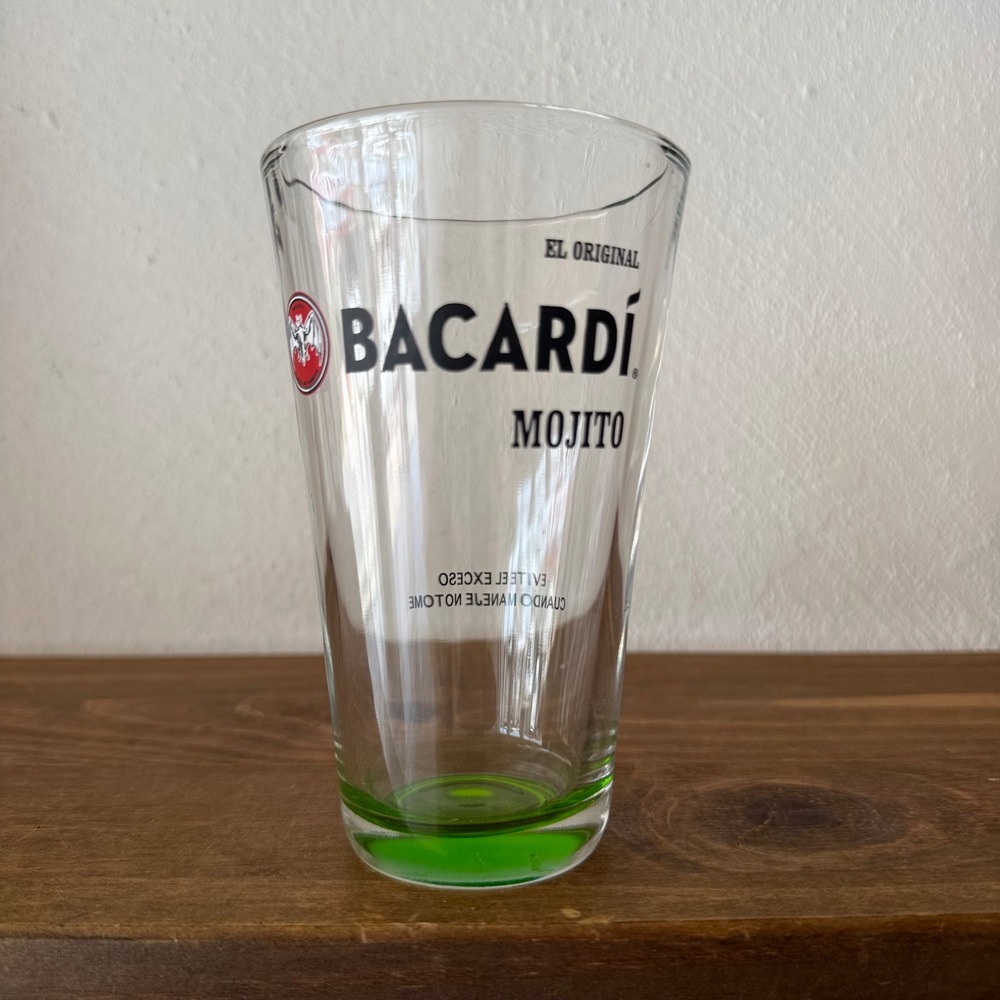 Bacardi Mojito Highball Glass Green Base El Original Red Bat Logo Barware